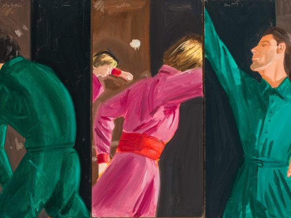 Alex Katz, Last Look, 1986. Oil on board. 24 x 60 1/4 inches. Collection of the artist. Photo by Paul Takeuchi, © 2024 Alex Katz, Licensed by VAGA at Artists Rights Society (ARS), NY. Courtesy American Federation of Arts