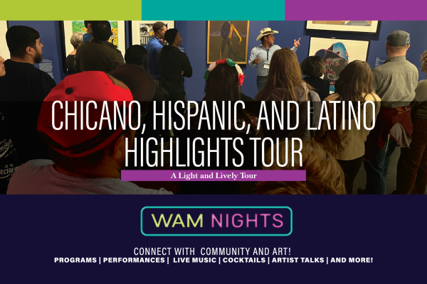alt= Chicano, Hispanic, and Latino Highlights Tour, people crowding in WAM Gallery
