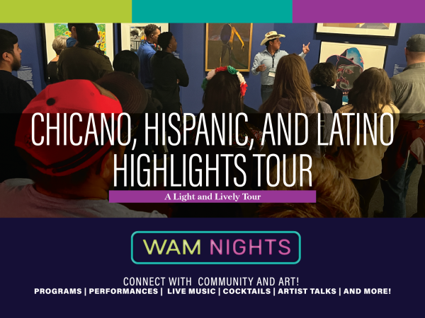 alt= Chicano, Hispanic, and Latino Highlights Tour, people crowding in WAM Gallery