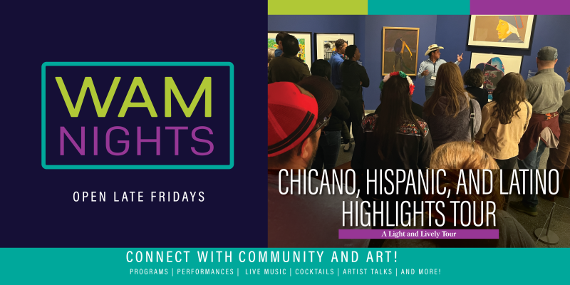 alt= Chicano, Hispanic, and Latino Highlights Tour, people crowding in WAM Gallery