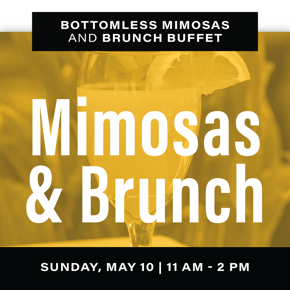 alt= Mimosas & Brunch, yellow image of mimosa with fruit,