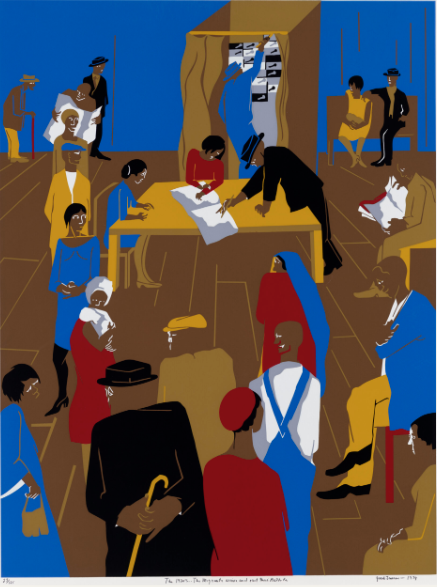 Artwork: Lawrence, Jacob (American, 1917 - 2000), The Migrants Arrive & Cast Their Ballots, Serigraph