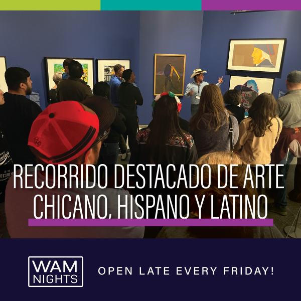 alt= Chicano, Hispanic, and Latino Highlights Tour, people crowding in WAM Gallery