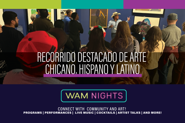 alt= Chicano, Hispanic, and Latino Highlights Tour, people crowding in WAM Gallery