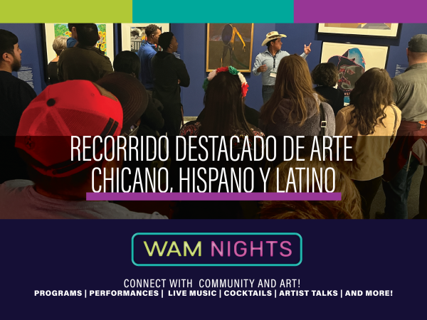 alt= Chicano, Hispanic, and Latino Highlights Tour, people crowding in WAM Gallery