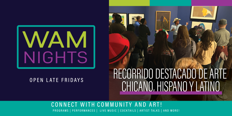 alt= Chicano, Hispanic, and Latino Highlights Tour, people crowding in WAM Gallery