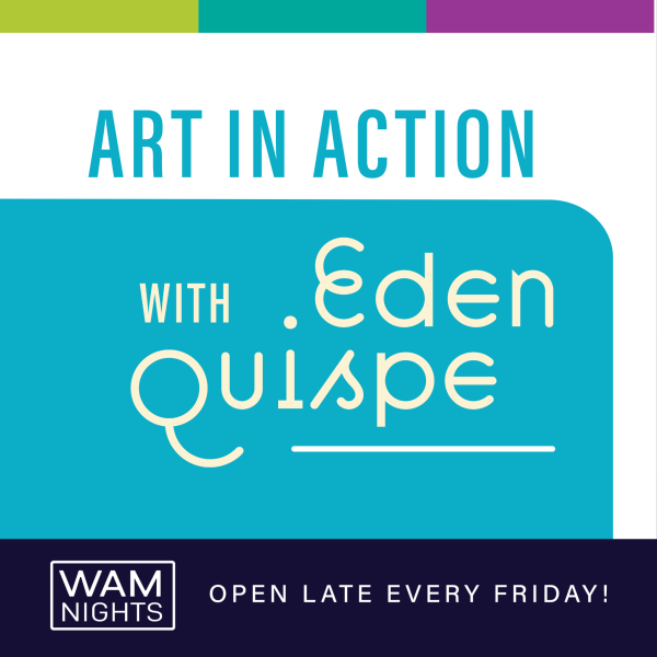 alt= WAM Nights logo, bright blue text that reads